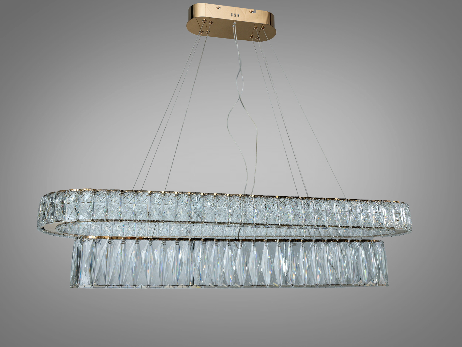 Підвісна кришталева LED люстра овальна золото 152Вт