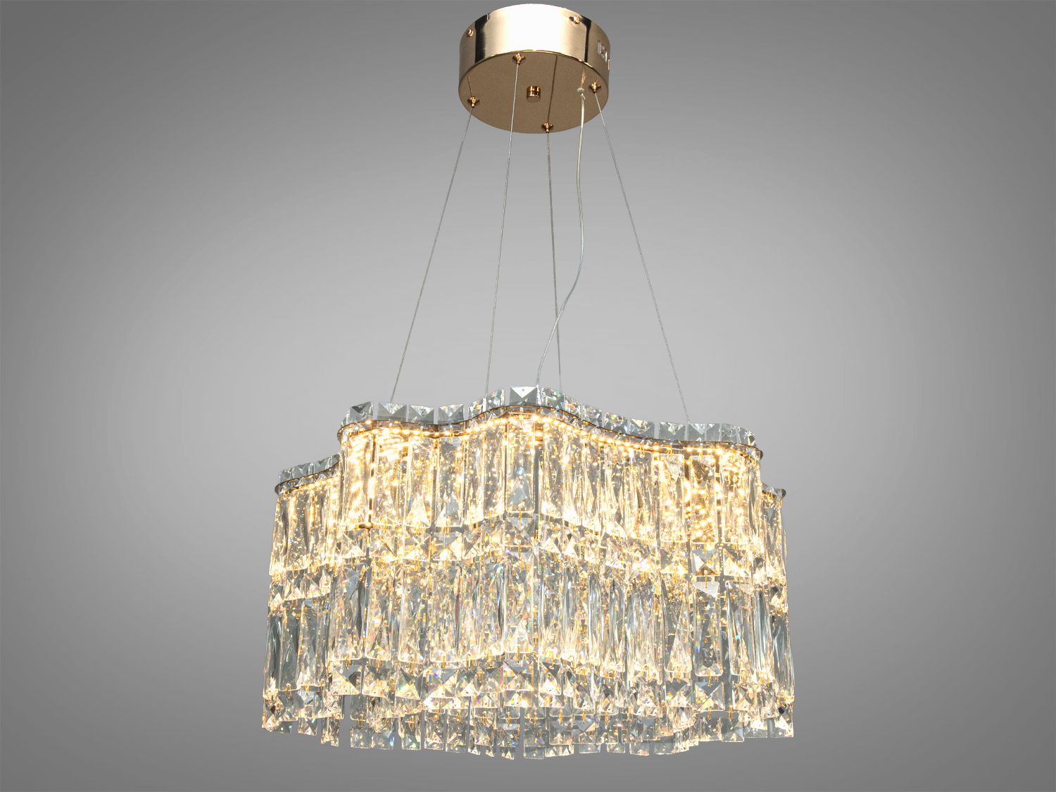 Підвісна кришталева люстра LED, золото, 68 Вт. Три режими 3200/4100/6500К, керування настінним вимикачем. Для освітлення кімнати до ~12 м².