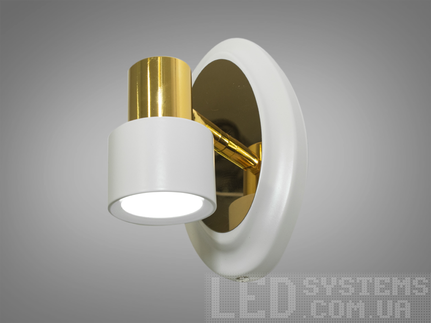 Настінна LED-підсвітка 3W для дзеркал і картин у кольорі білий+золото. Поворотний вузол, акриловий розсіювач, вибір 3200K/4100K/6000K.