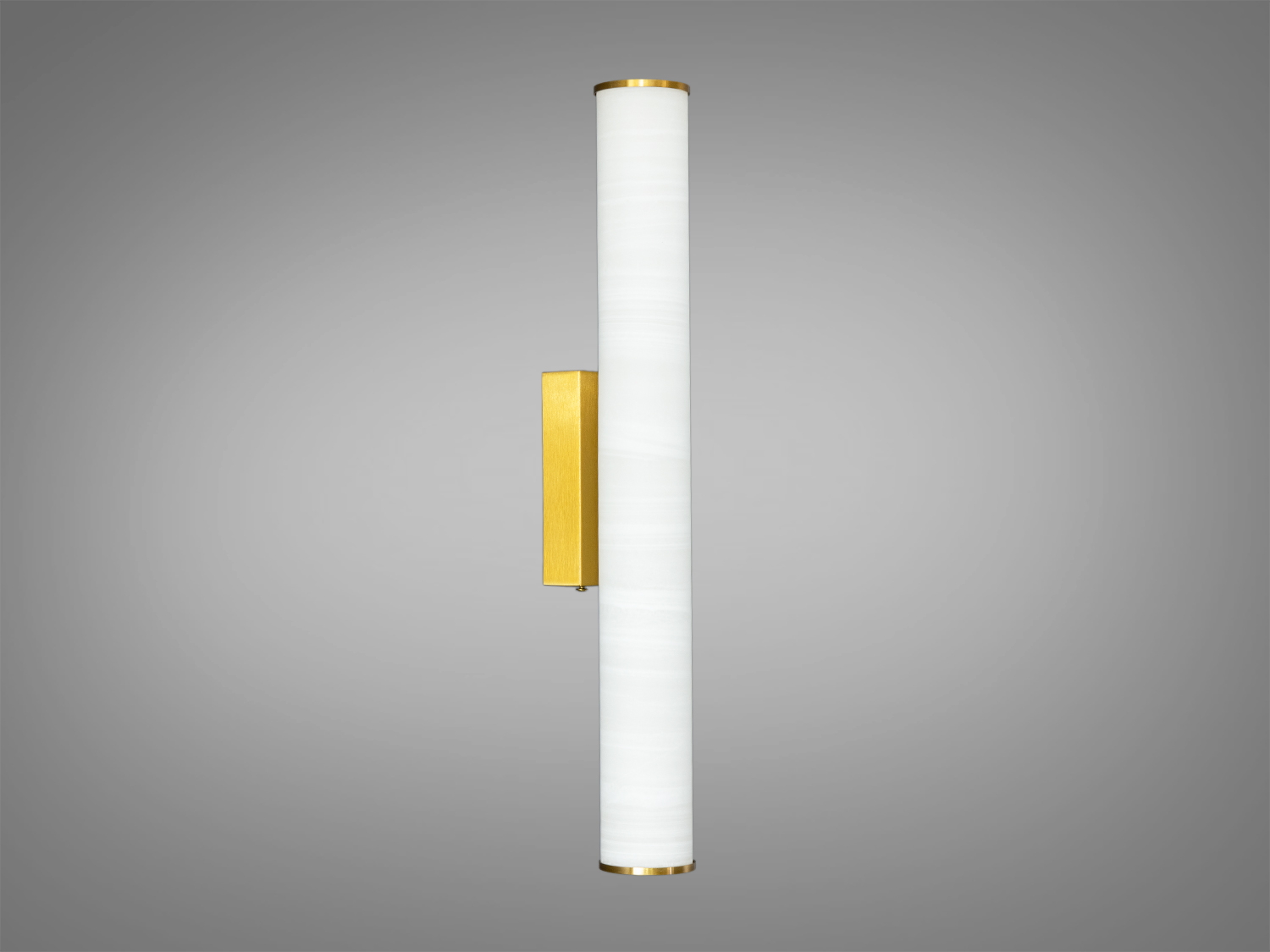 Настінний світильник з білим циліндричним акриловим плафоном і золотистим металевим кріпленням, підходить для освітлення вузьких коридорів.