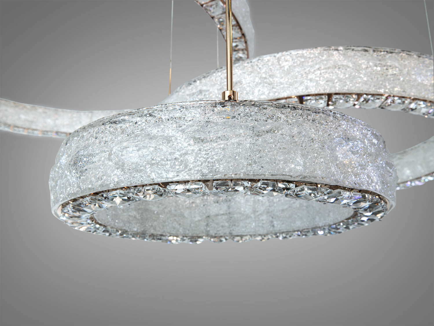 Підвісна LED люстра три кільця золото пульт 195Вт