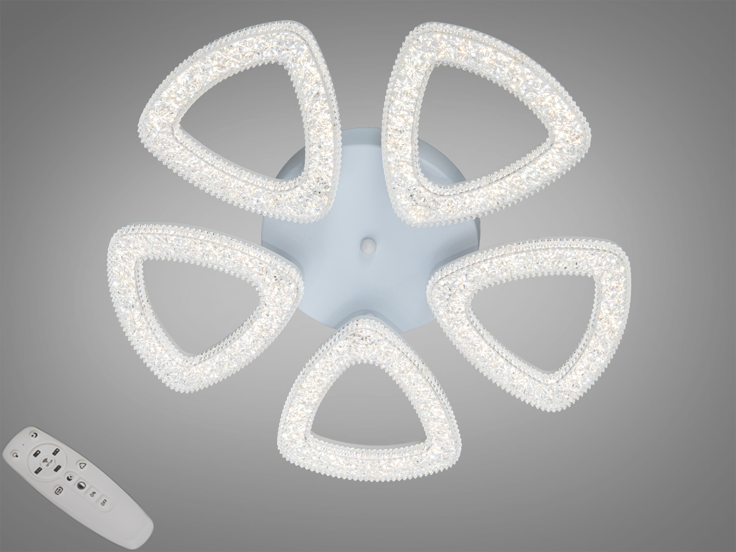 Стельова LED люстра Diasha, біла, 54Вт, 5 модулів. Пульт, регулювання яскравості та колірної температури. Підходить для кімнат до 9 м².