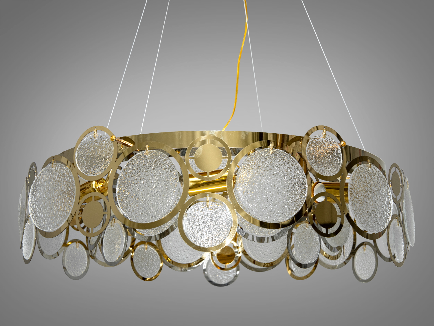 Колоритна люстра підвіс із скляними елементами, 8 ламп,  золото