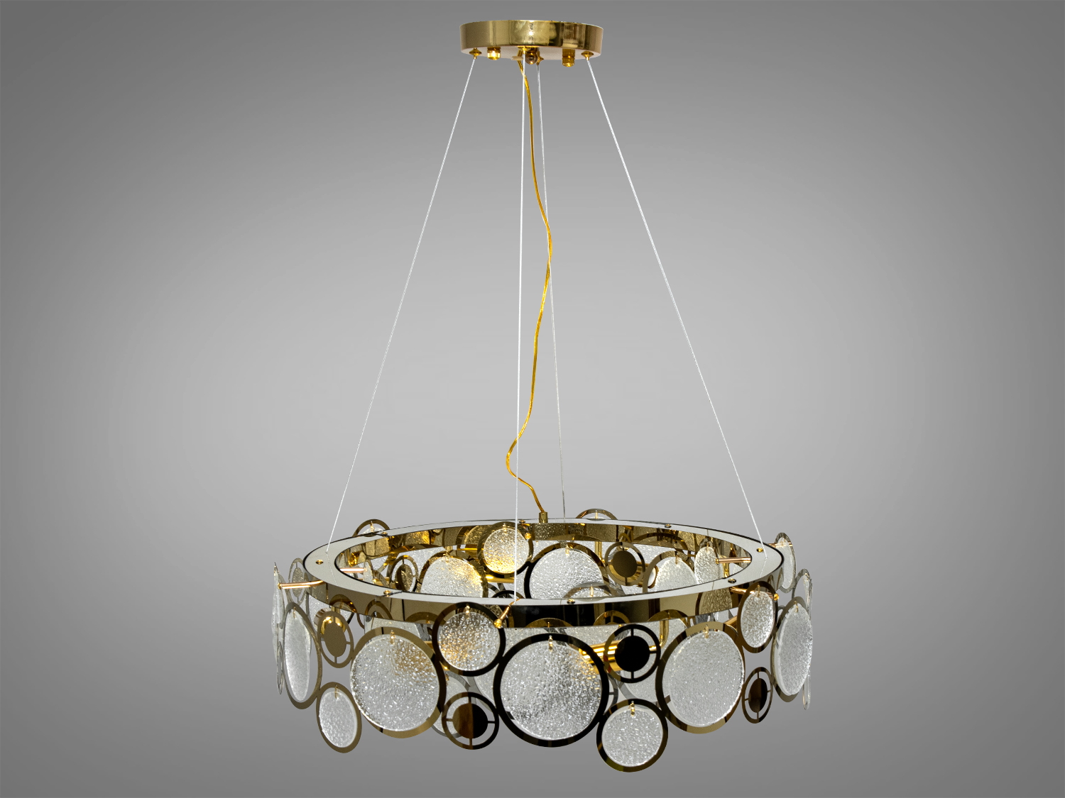 Колоритна люстра підвіс із скляними елементами, 8 ламп,  золото