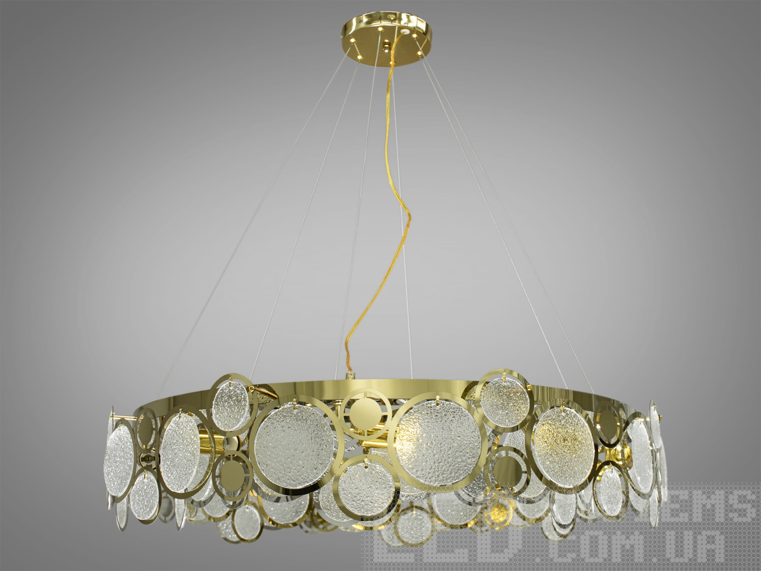 Багата люстра підвіс із скляними елементами, 10 ламп, золото