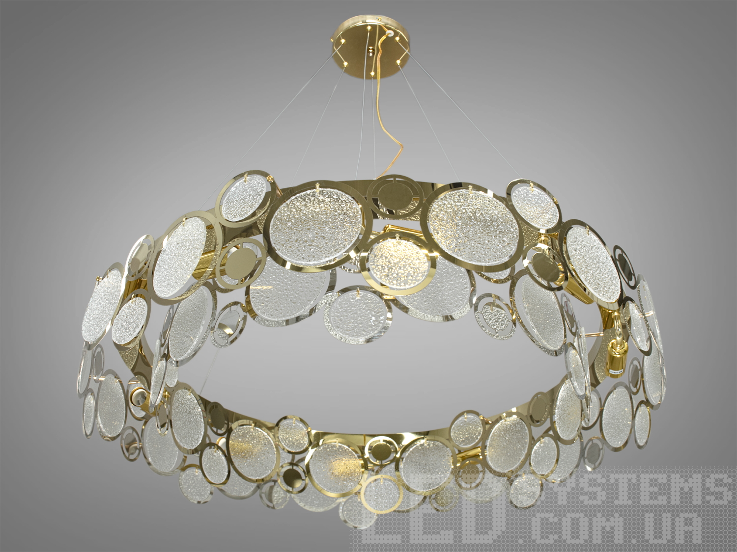 Багата люстра підвіс із скляними елементами, 10 ламп, золото