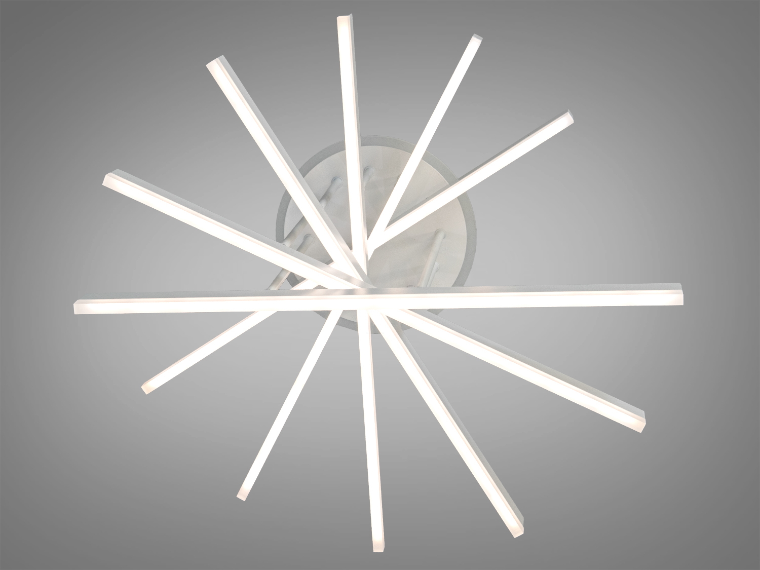 Світильник з круглим монтажем, лінійні елементи, нейтральне світло, підходить для офісів.