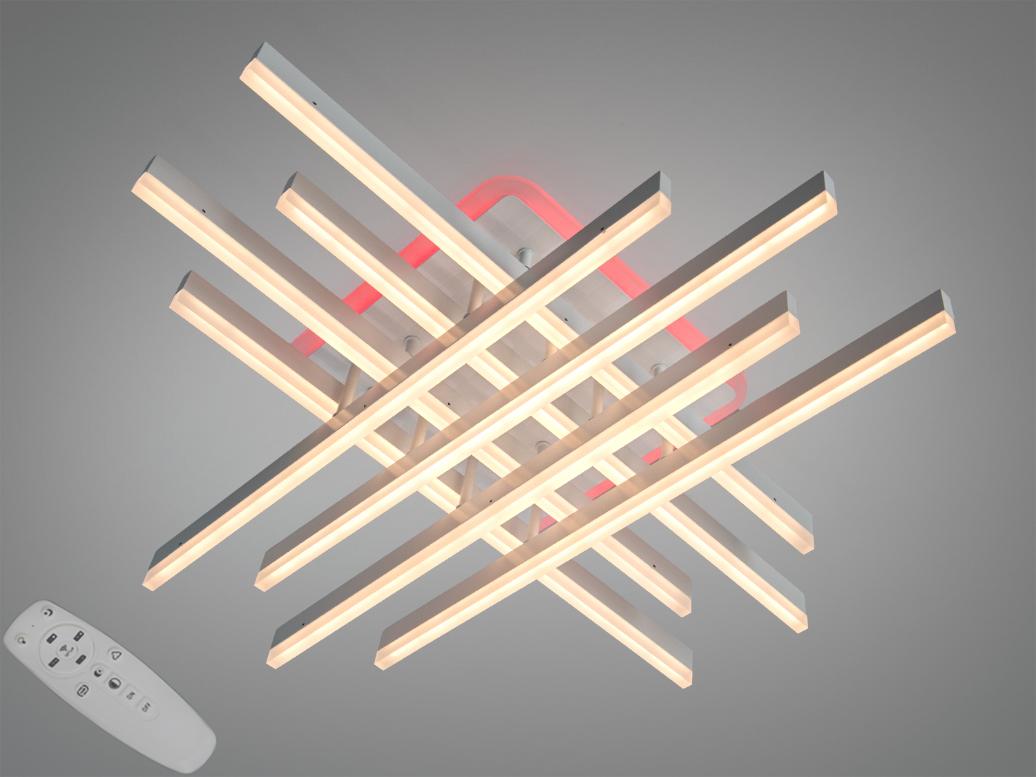 Біла стельова LED люстра 136 Вт з пультом, димером і підсвіткою основи. Три температури світла 3200К/4100К/6500К. Для кімнат орієнтовно до 23 м².