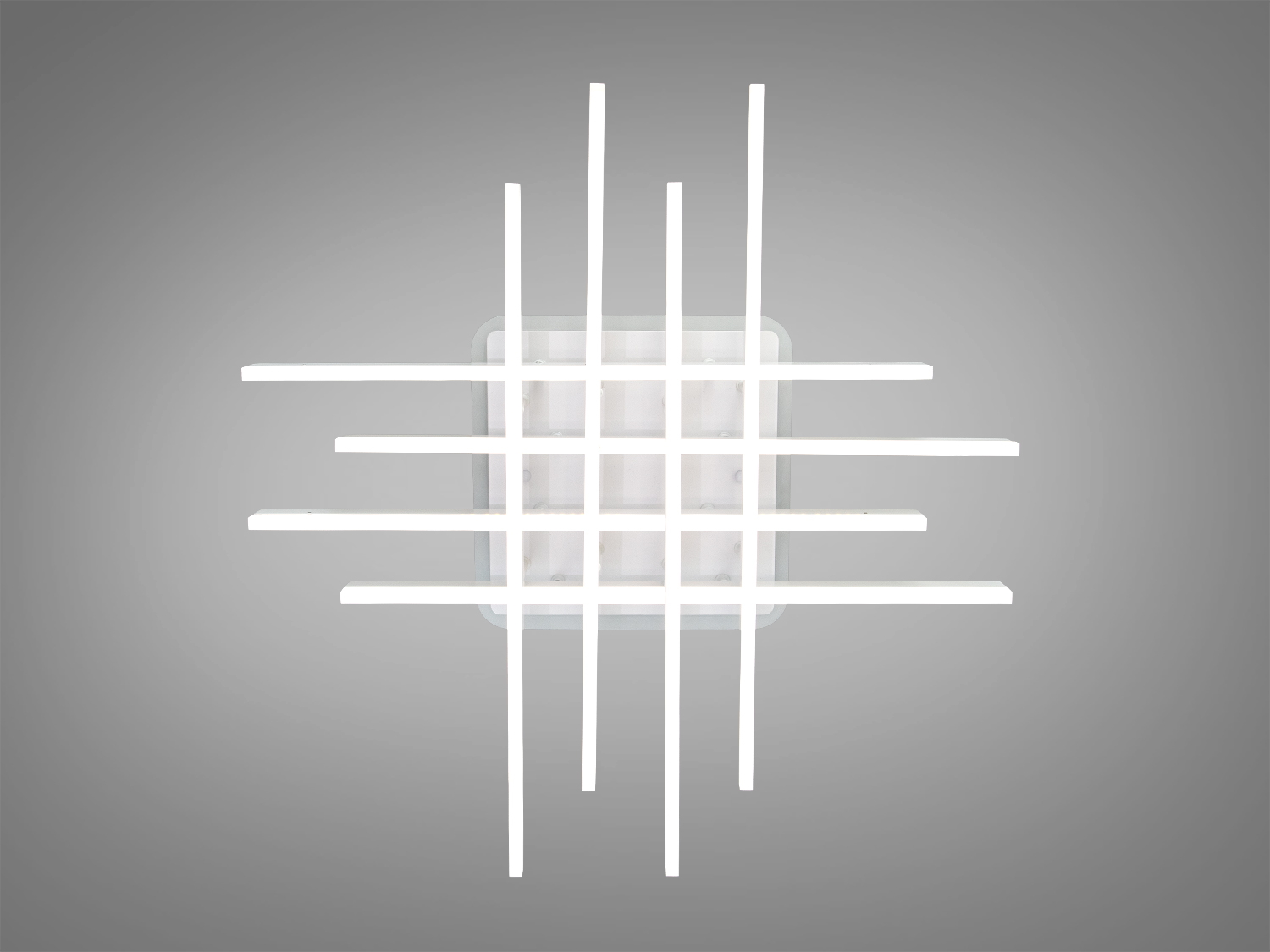 Стельовий світильник з квадратною основою, біле світло, перехресні акрилові планки, підходить для офісних приміщень.