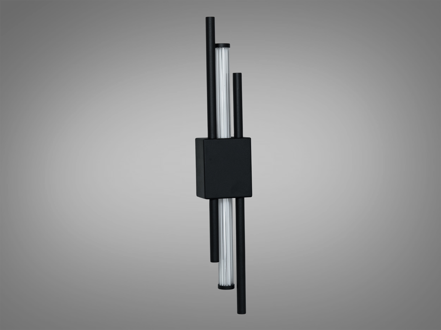Чорний настінний світильник з двома вертикальними трубками, холодне світло. Монтується на стіну, ідеально для офісу.