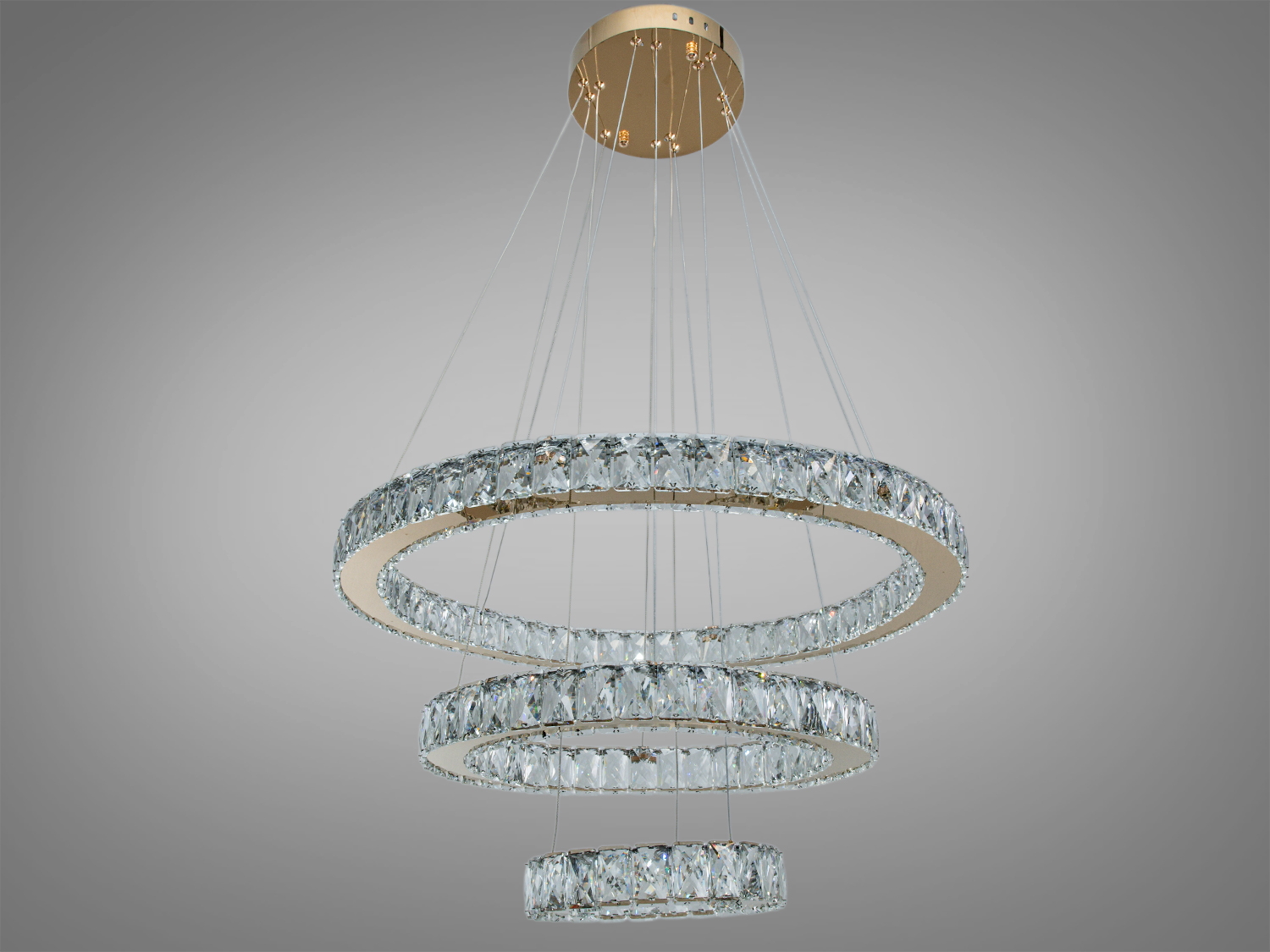 Унікальна новинка, світлодіодна люстра кришталі кільцями, 70 Вт, хром