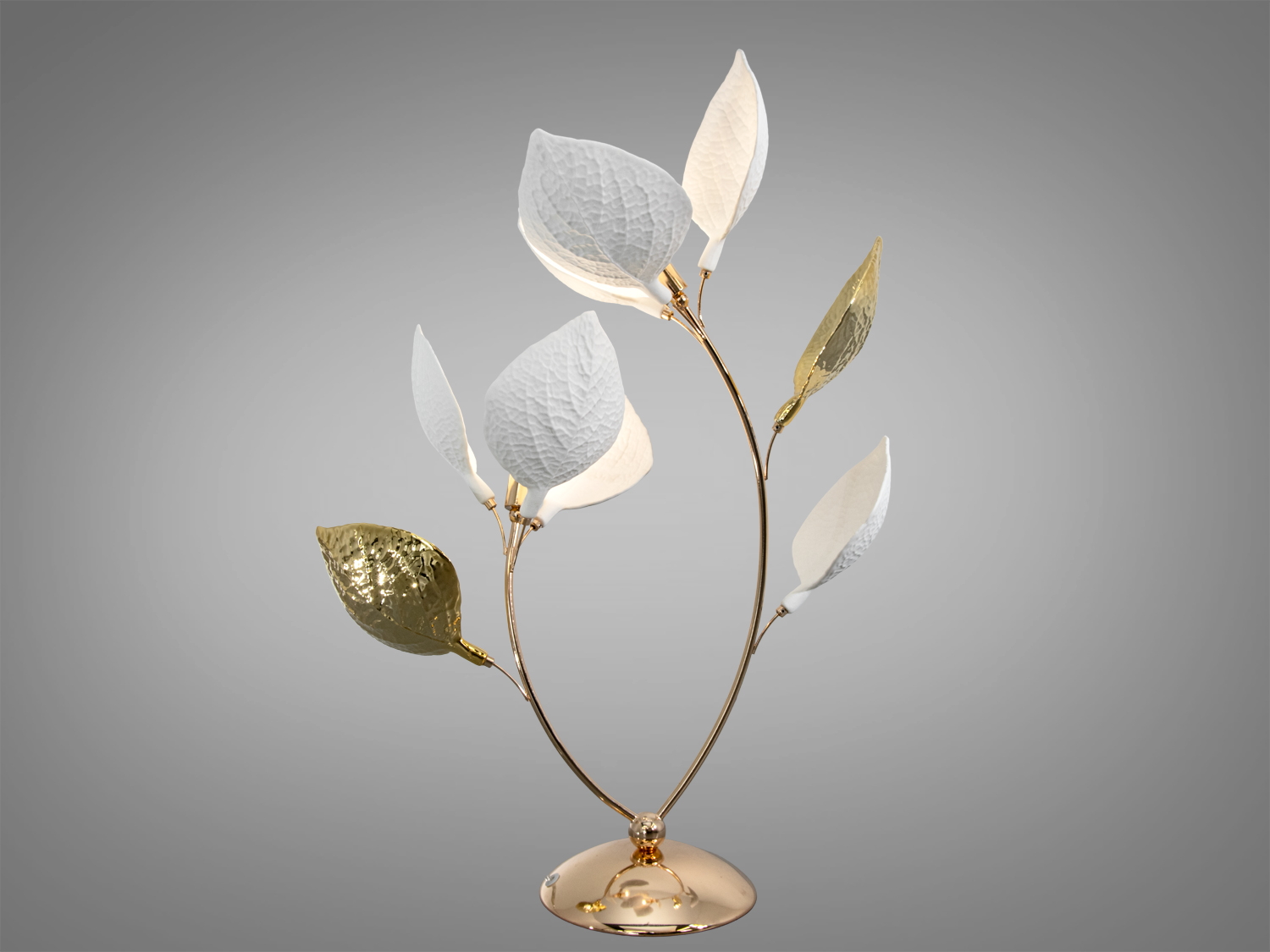 Настільна лампа в золоті з керамічними елементами та 2xE14. М’яке акцентне світло для спальні, вітальні чи робочого місця, прозорий шнур живлення.