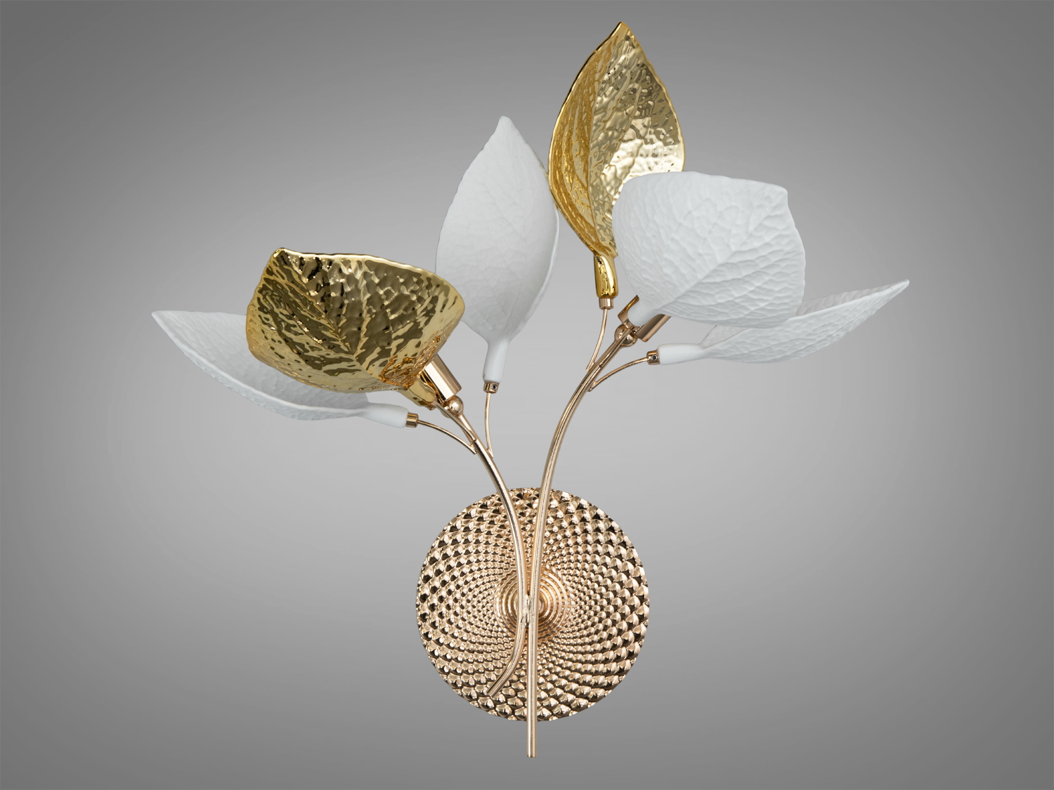 Бра Diasha з порцеляновими пелюстками у золотому відтінку, 2xE14. Настінний світильник для вітальні, спальні, коридору. Лампи не входять до комплекту.