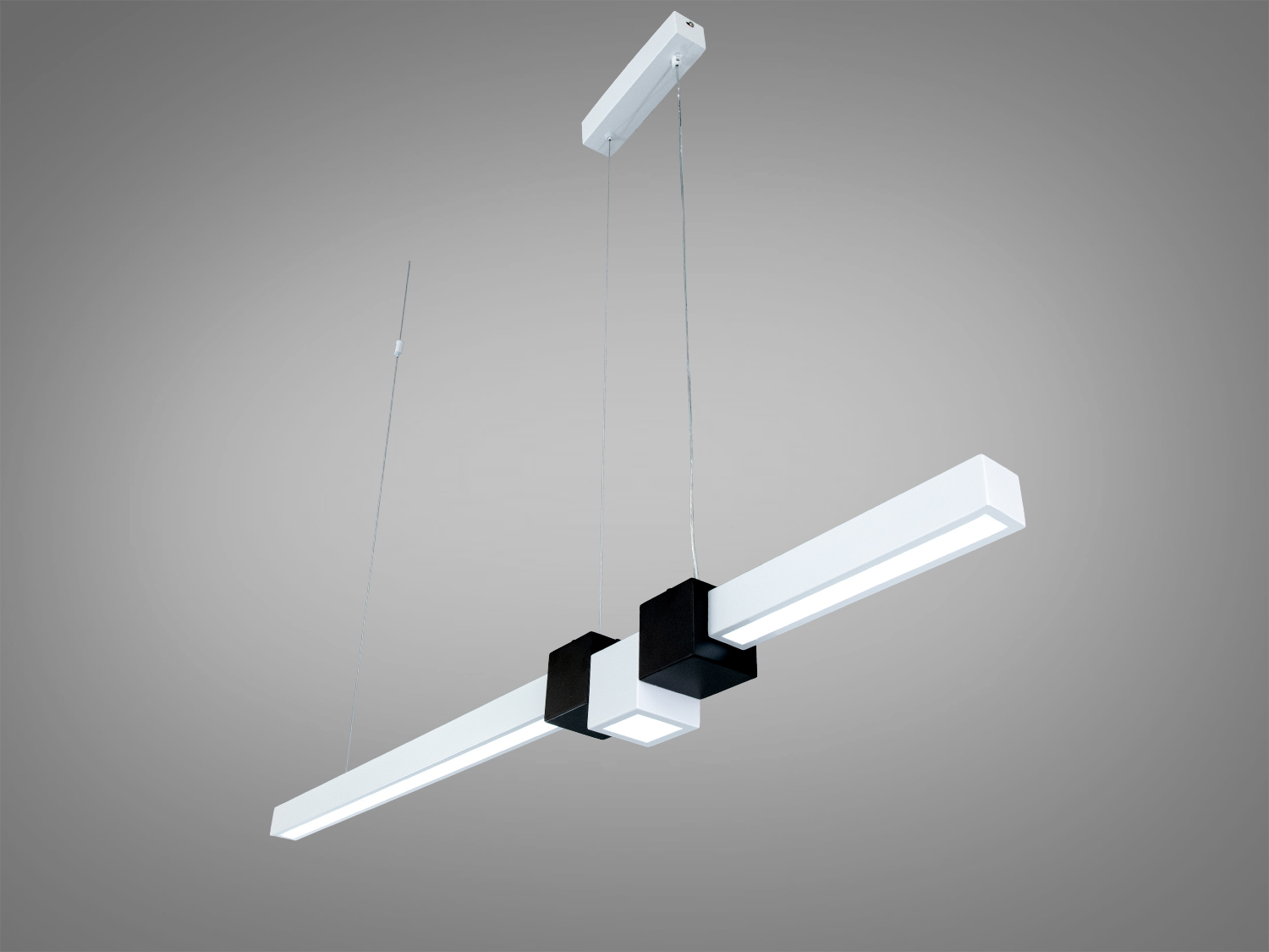 Світильник підвісний з лінійним дизайном, білий корпус з чорними вставками, ідеальний для сучасного інтер′єру.