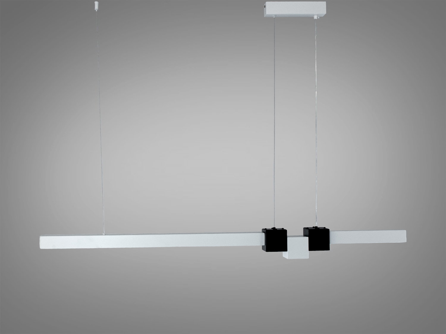 Підвісний світильник з мінімалістичним стилем, білий з чорними елементами, підходить для освітлення робочих зон.