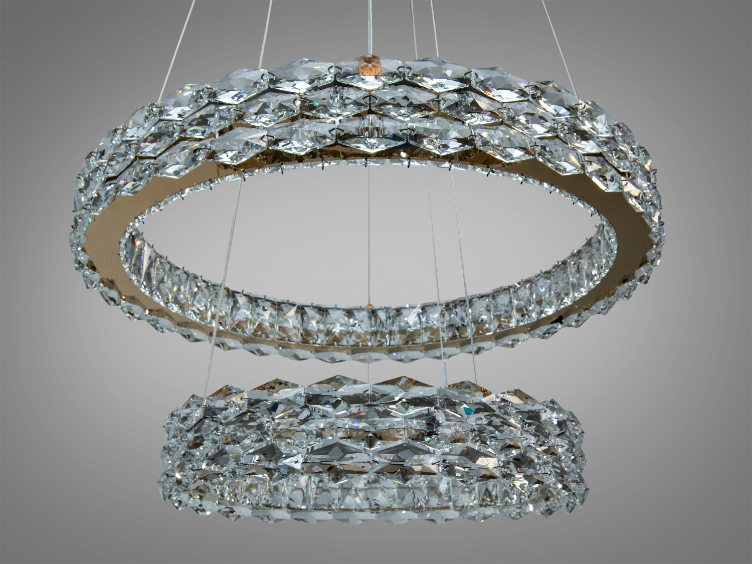 Люстра підвісна LED золото 54Вт 2 кільця пульт