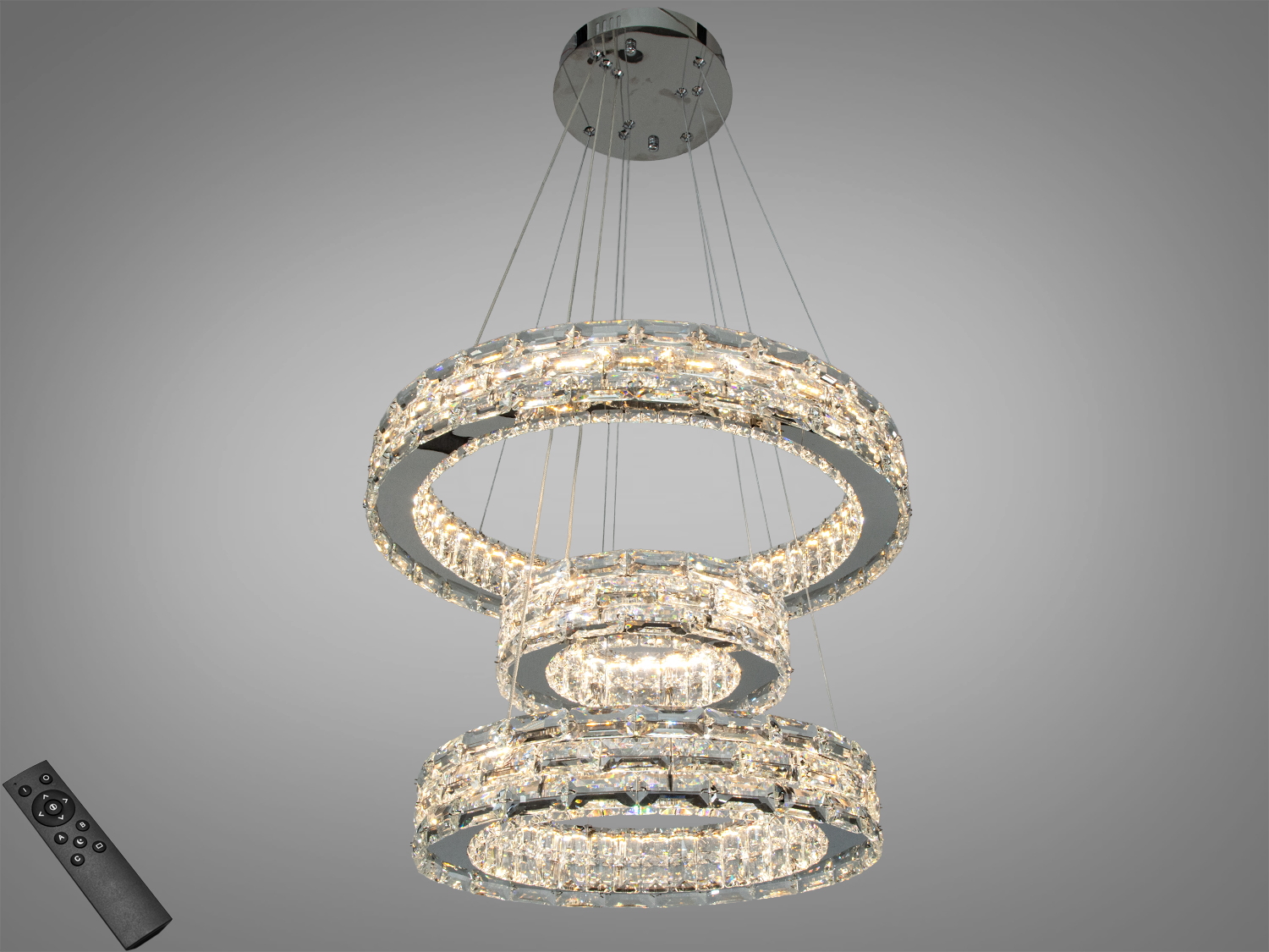 Кругла підвісна люстра з кристалами, дистанційне керування, підходить для сучасного інтер′єру.