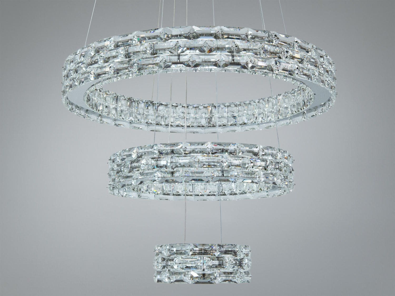 LED люстра каскад хром 70Вт пульт 3 кільця