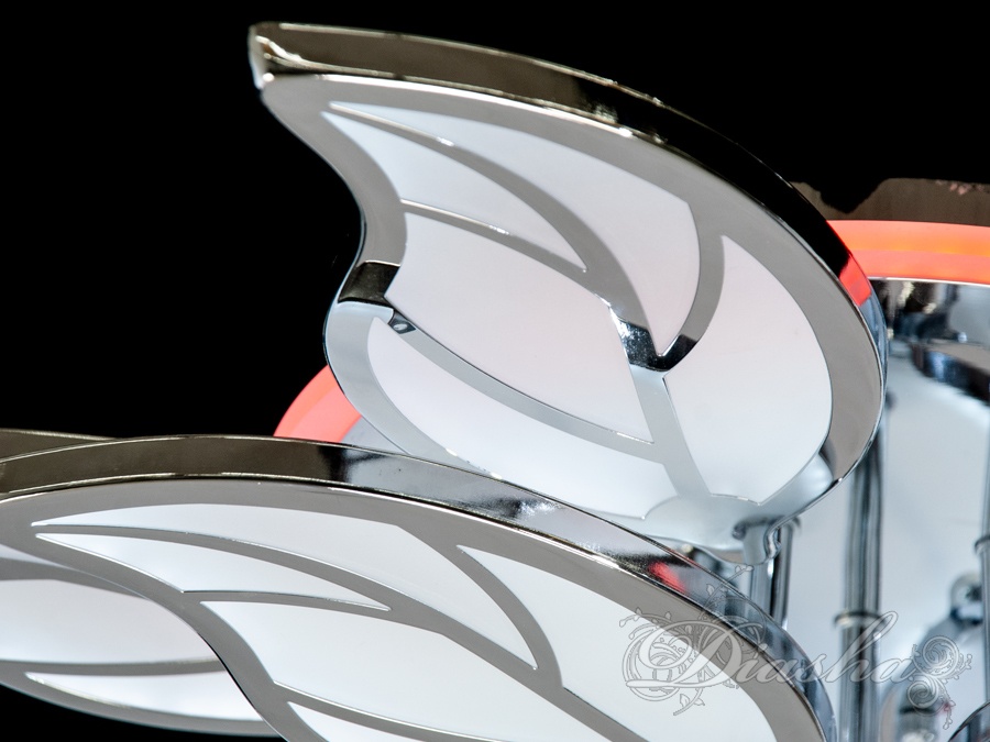 Флористична LED люстра з пультом, димером і підсвічуванням, 140W, хром