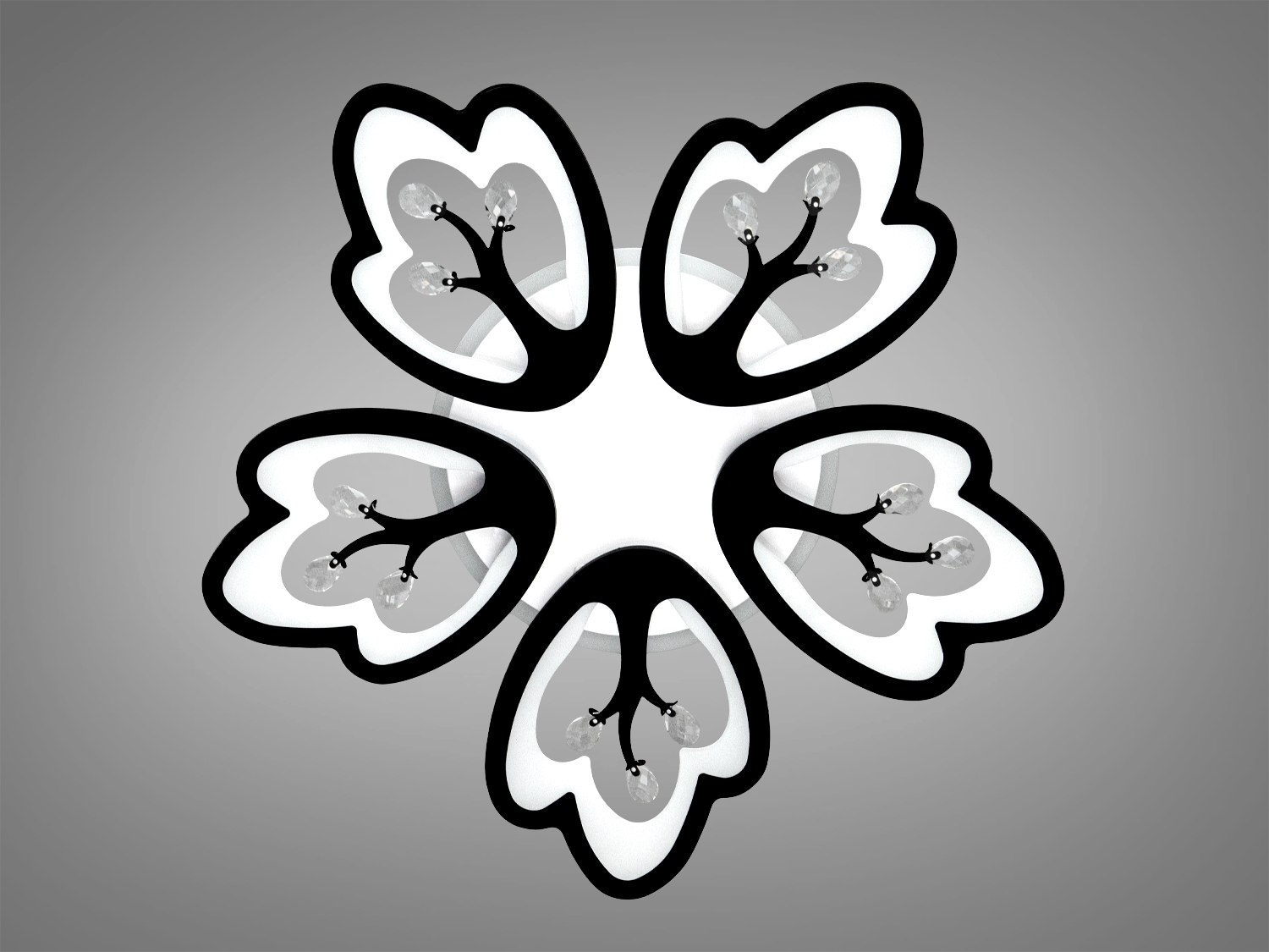 Стельова LED люстра чорна 5 пелюсток пульт димер