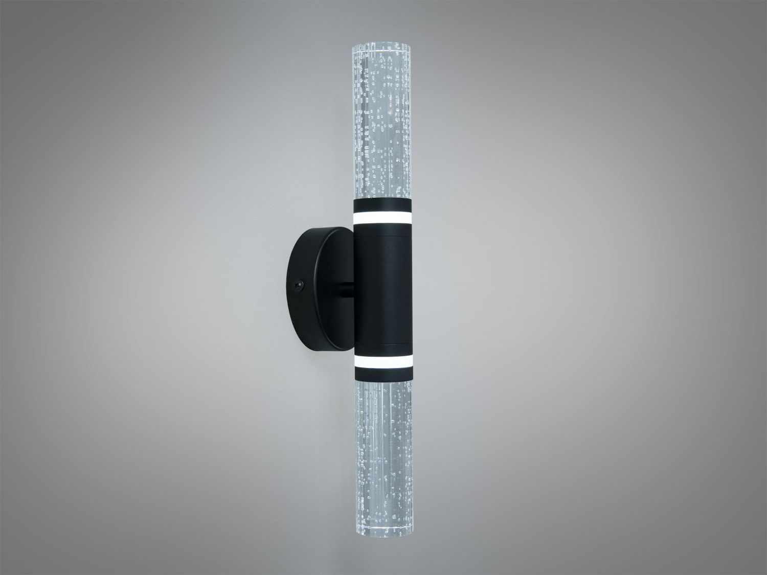 Чорний настінний LED світильник 6 Вт з прозорими акриловими трубками. Вертикальний монтаж, м’яке акцентне світло для ванної, спальні, коридору.