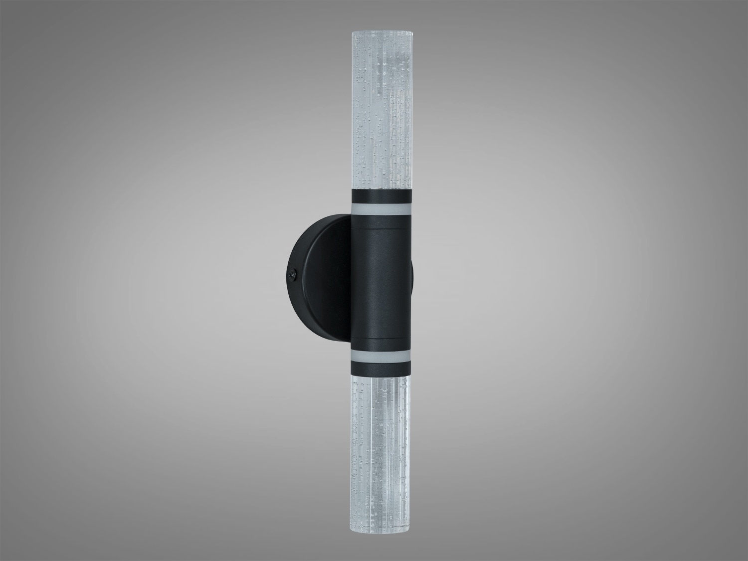 Настінний світильник з акриловими трубками, чорний корпус, для ванної кімнати, циліндрична форма.