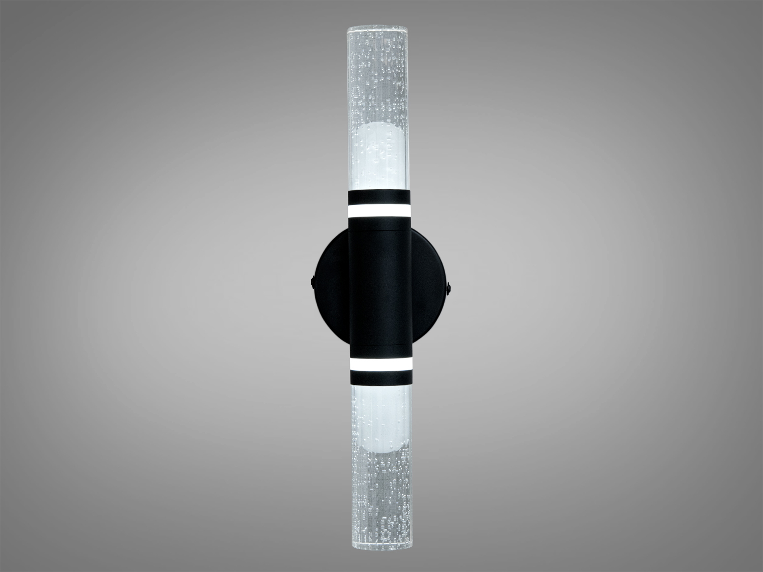 Декоративний світильник з вертикальним циліндричним акриловим плафоном, бульбашковий дизайн. Чорна металева основа, підходить для коридорів.