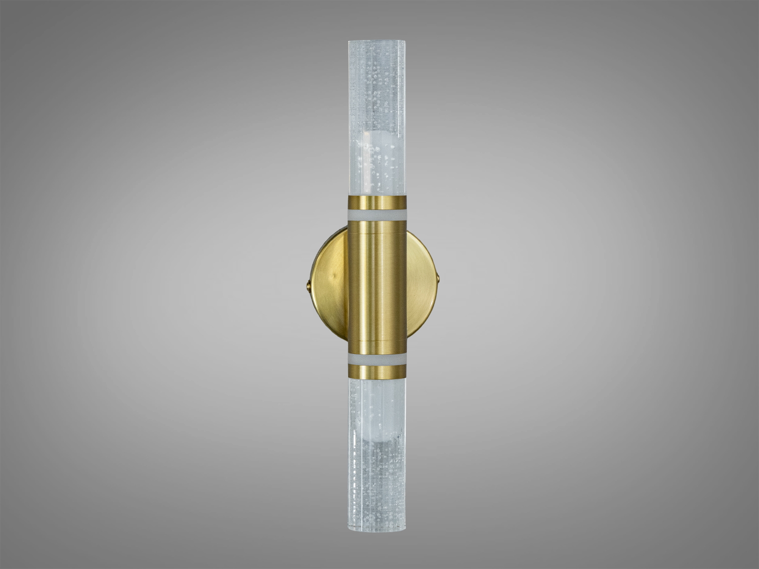 Подвійний настінний світильник з латуні, циліндричні скляні абажури з бульбашками. Підходить для ванної кімнати.