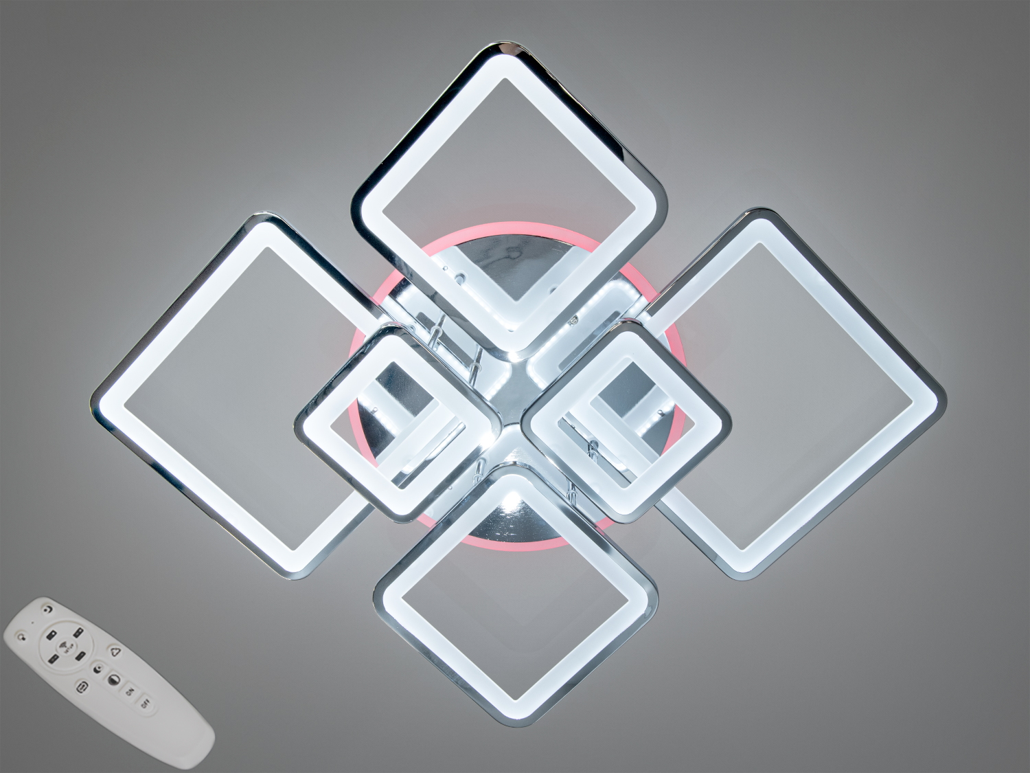 Світлодіодна люстра Серія 8060 у хромі, 150W, з димером і пультом. Регулювання яскравості та відтінку світла для кімнат орієнтовно 20–35 м².