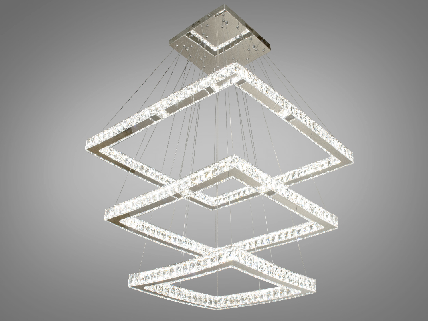 Шикарна кришталева каскадна LED люстра для холу, колір хром, 165W на 25м2
