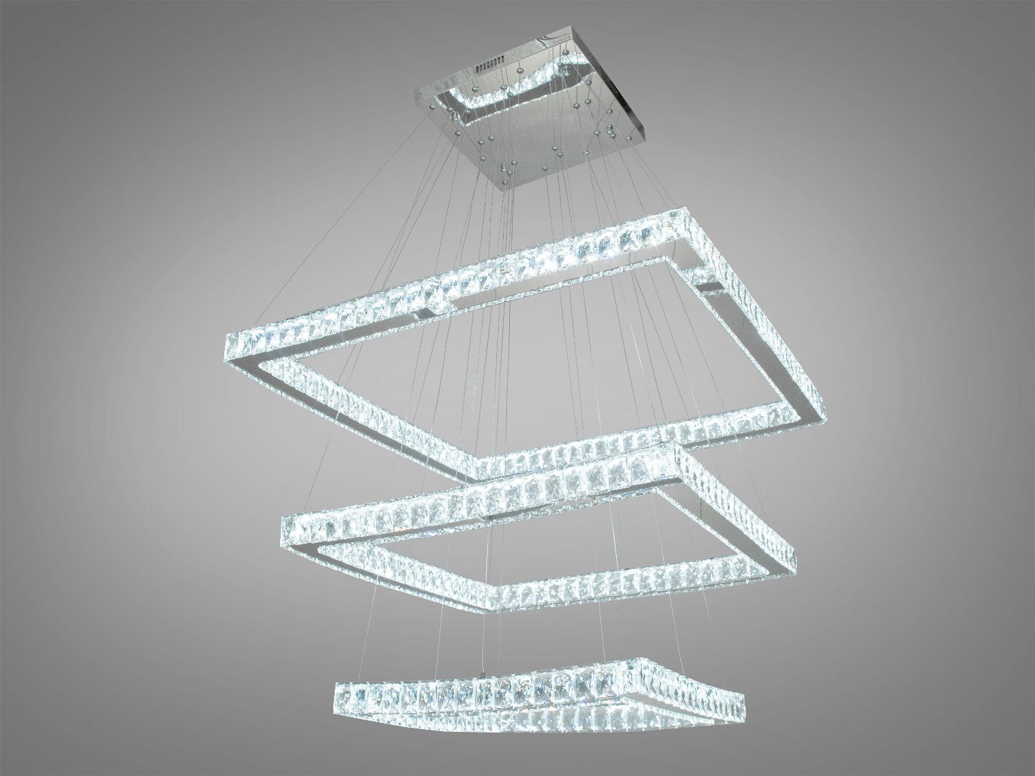 Шикарна кришталева каскадна LED люстра для холу, колір хром, 165W на 25м2