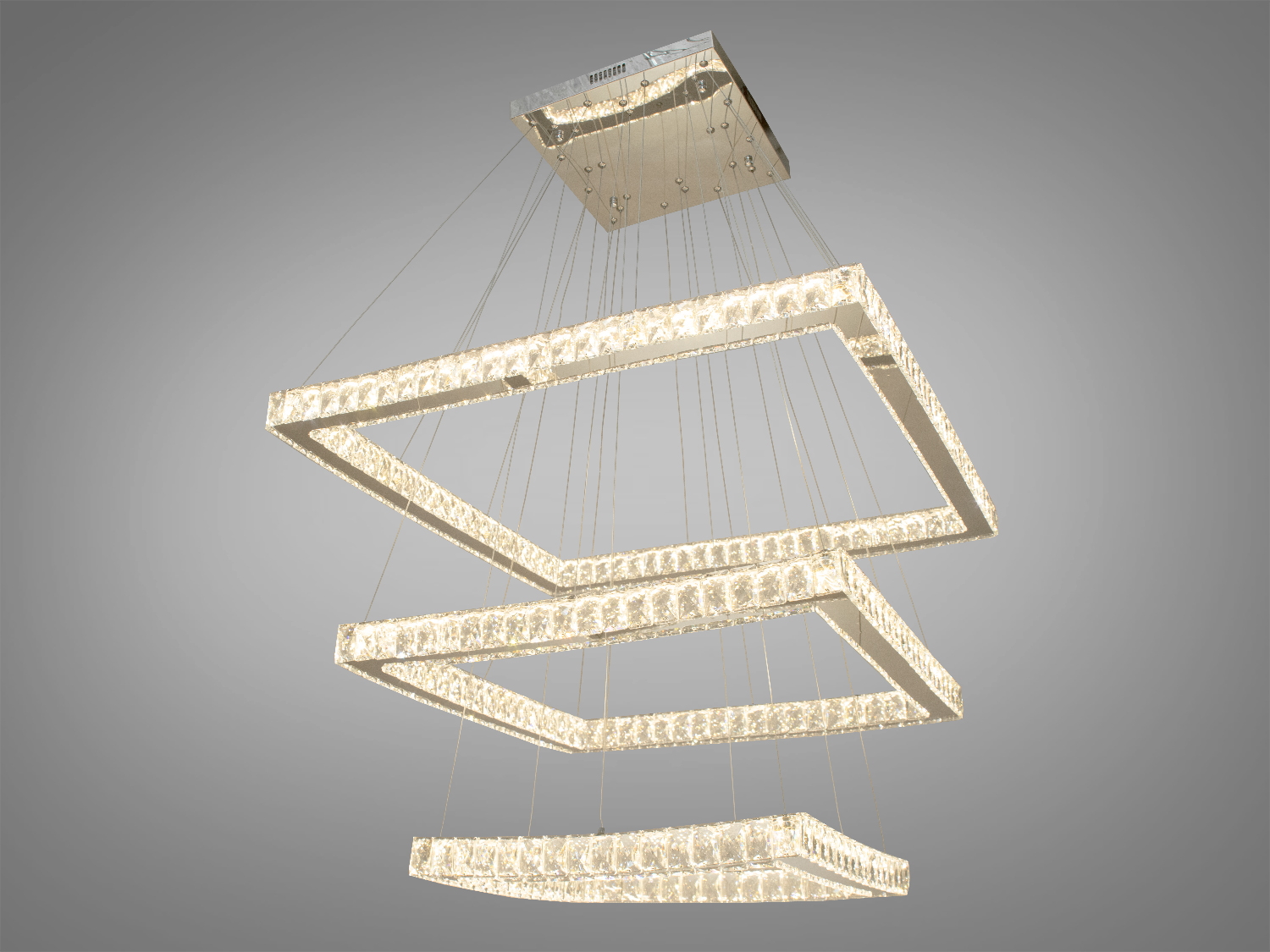 Шикарна кришталева каскадна LED люстра для холу, колір хром, 165W на 25м2