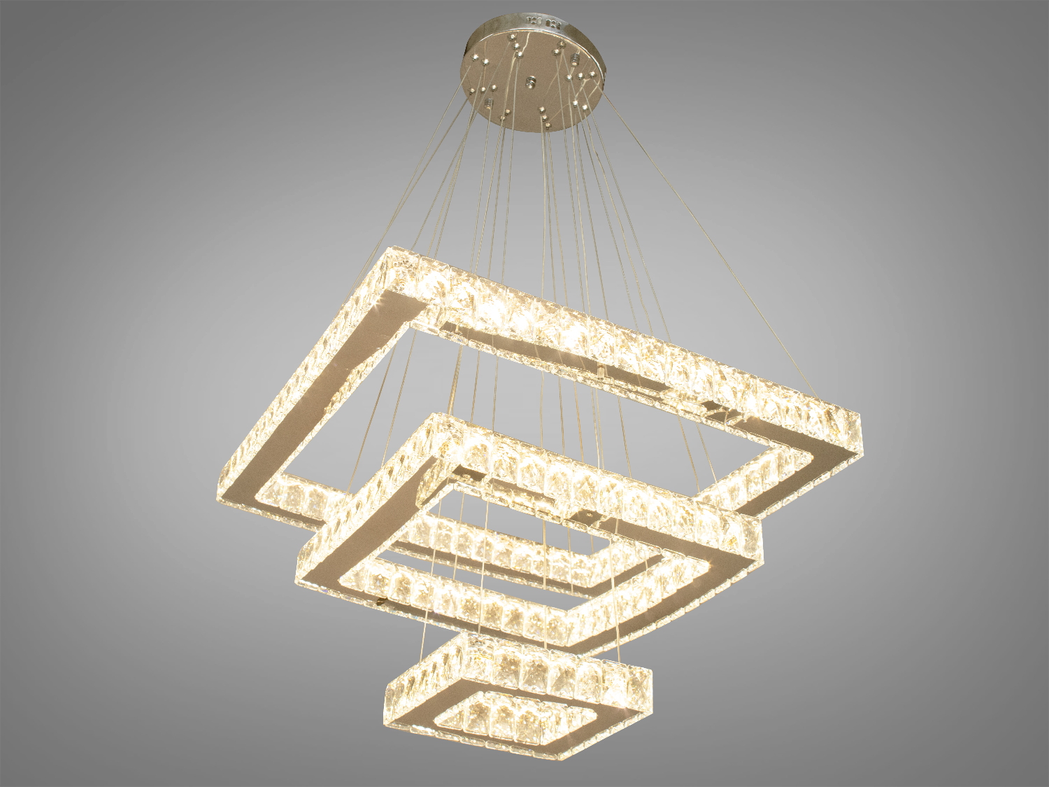 Ефектна кришталева LED люстра-підвіс для зали, колір хром, 100W на 14м2