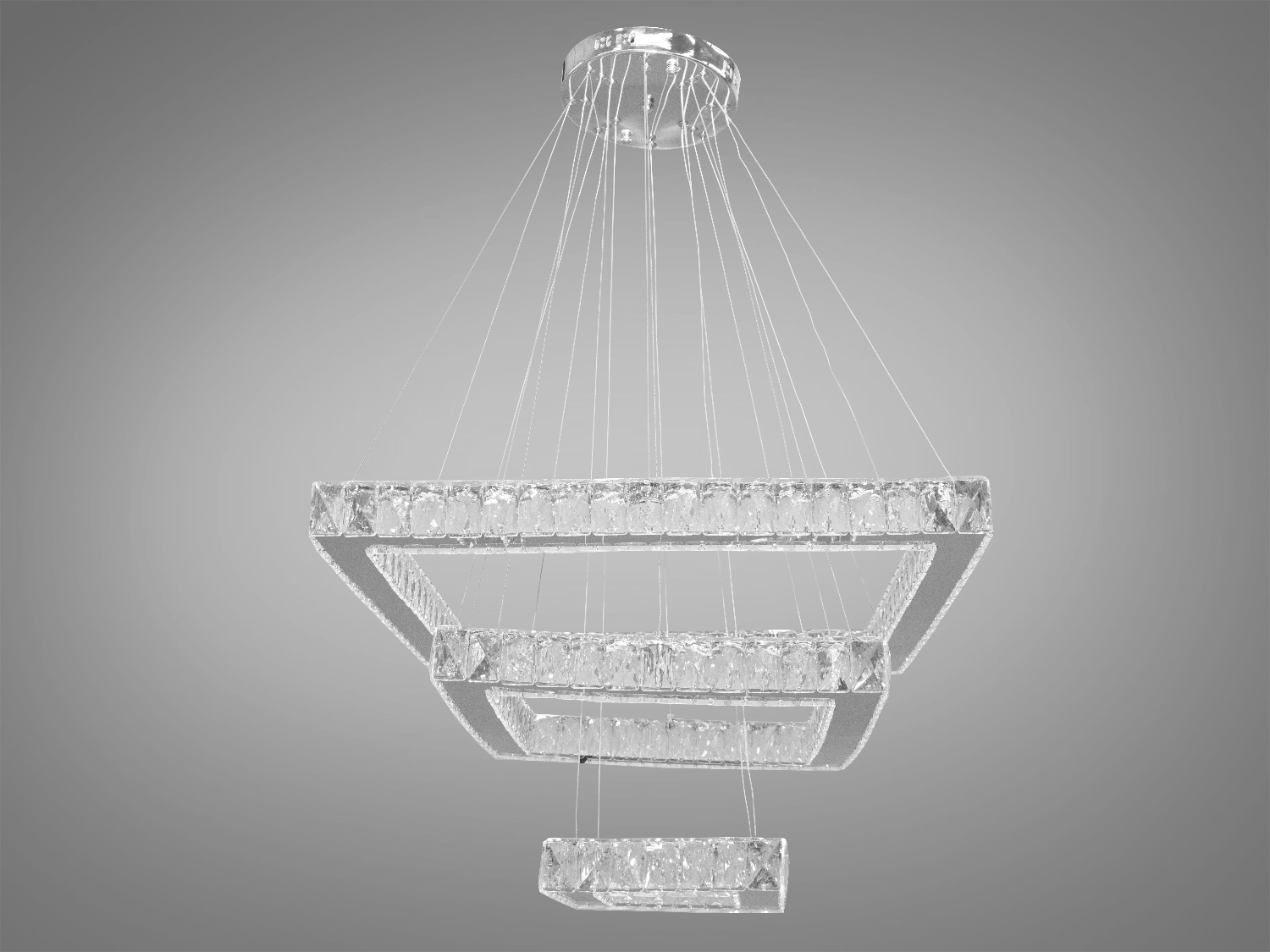 Ефектна кришталева LED люстра-підвіс для зали, колір хром, 100W на 14м2