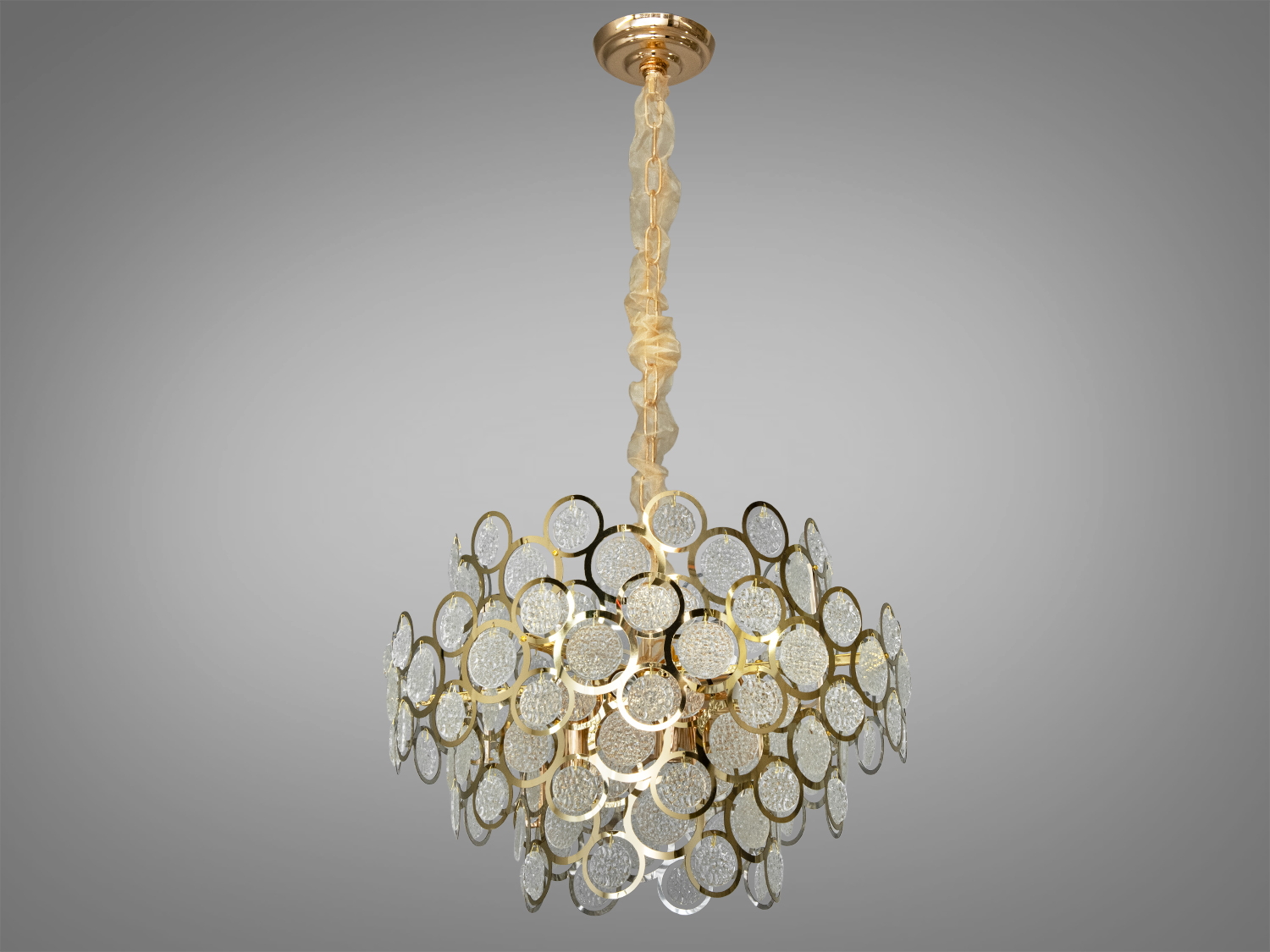 Круглі скляні елементи люстри підвісної, що нагадують форму артишоку, створюють ефект гри світла і тіні, даруючи приміщенню неповторну атмосферу.