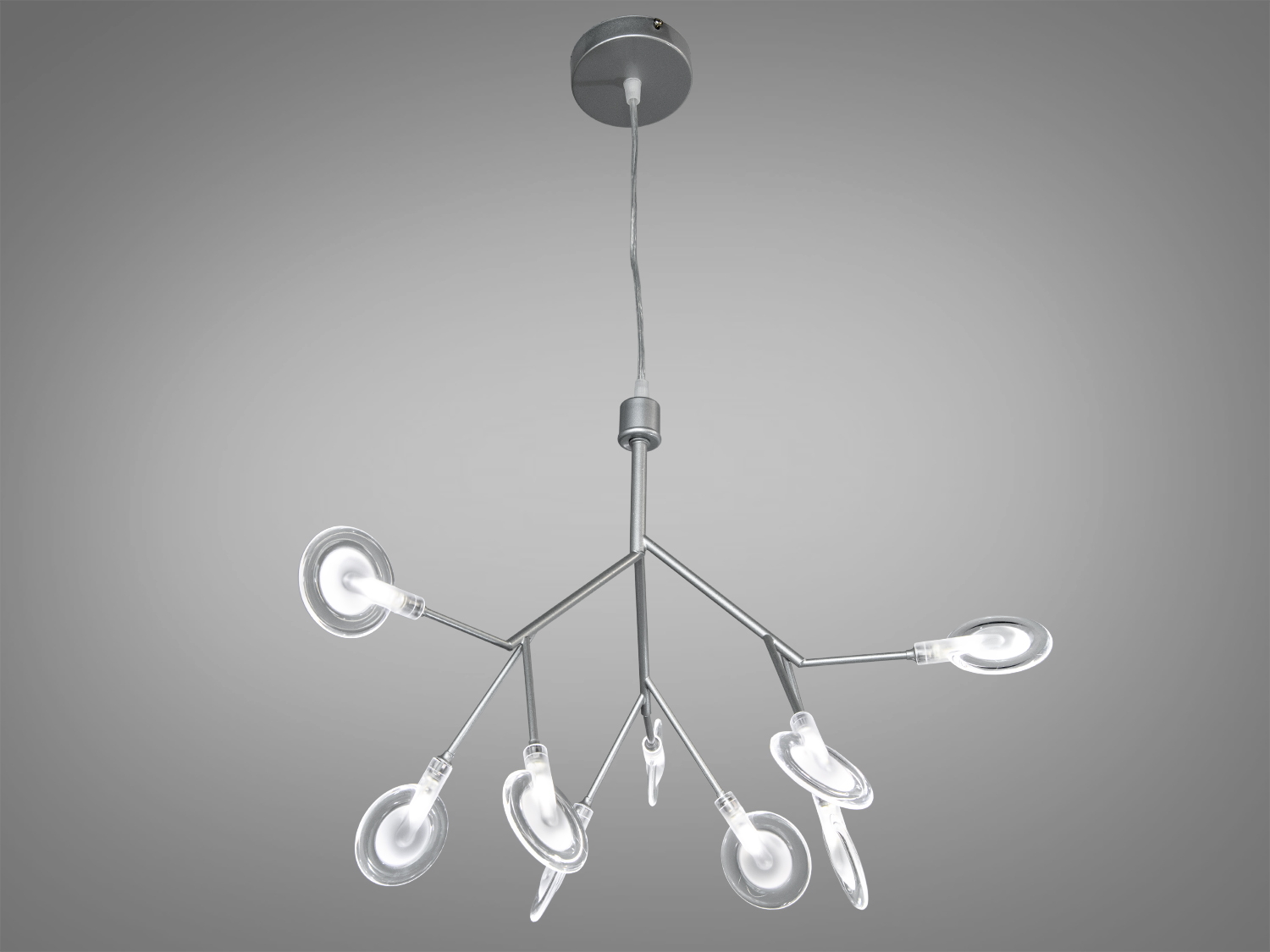 Підвісна люстра Diasha Світлячок у хром сатин з 9 лампами дає м’яке розсіяне світло і регулювання висоти. Підходить для кухні, їдальні та вітальні.