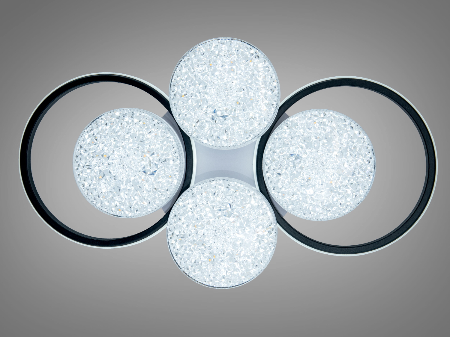 Стельовий світильник з чотирма круглими панелями, що мають кристалічну текстуру. Призначений для сучасного інтер′єру.