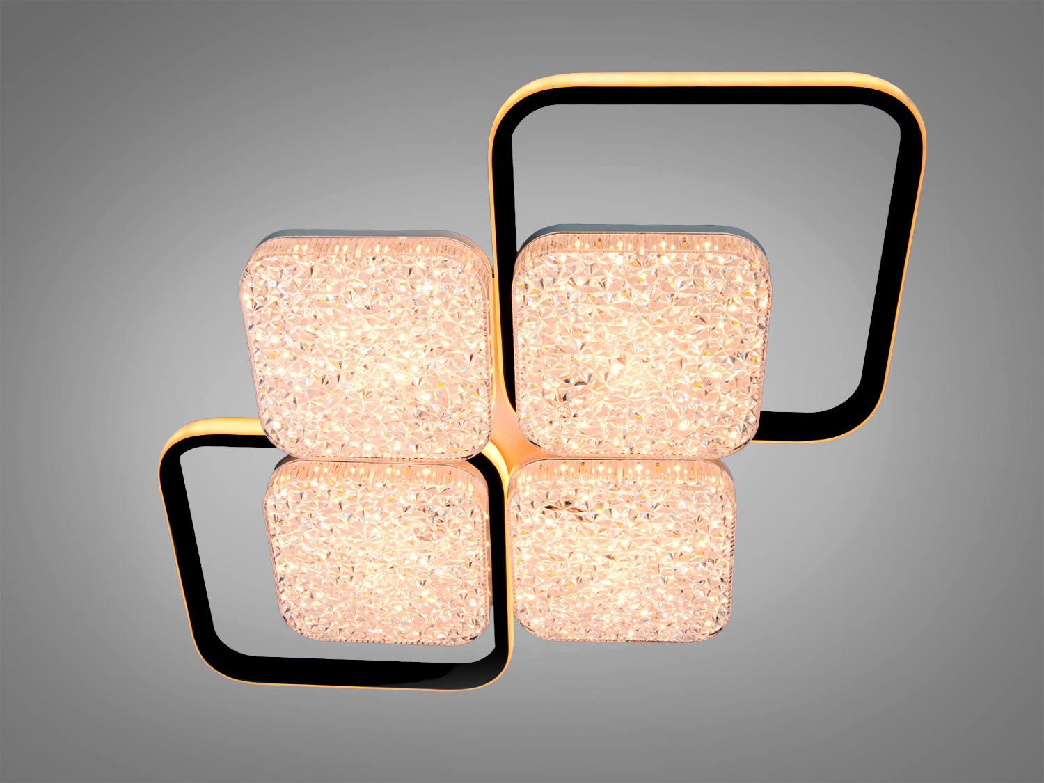 Стельова лампа з теплим світлом, квадратні плафони, чорний каркас. Ідеальна для затишних кімнат, дистанційне керування.