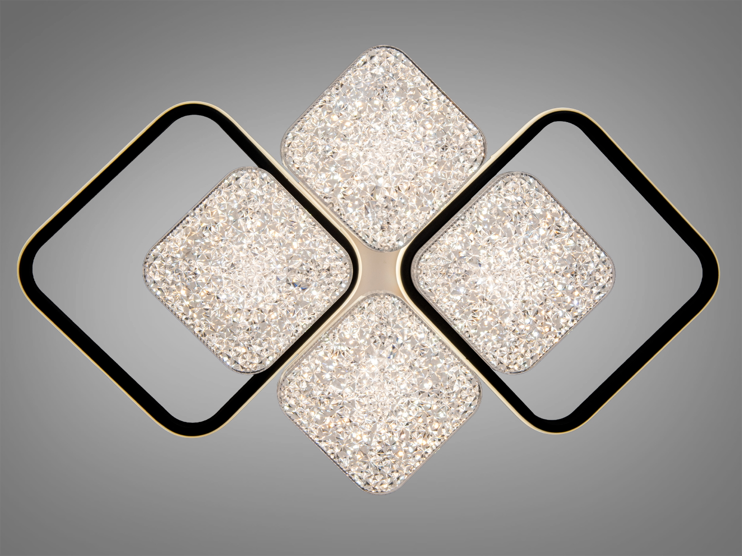 Стельова лампа з яскравим світлом, квадратні плафони, дзеркальна поверхня. Підходить для офісів, легкий монтаж.