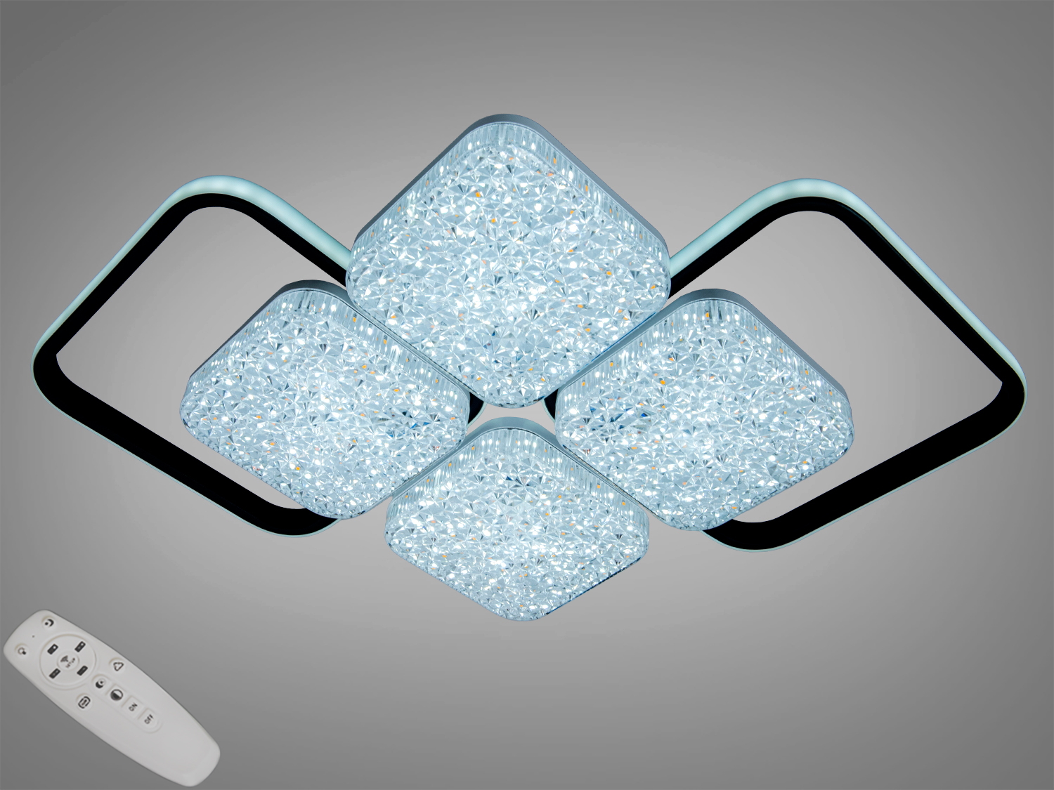 Стельова LED люстра 95 Вт, чорний колір, 6 модулів 4+2, керування з пульта і регулювання колірної температури. Освітлення кімнат до ≈16 м² у сучасному стилі.