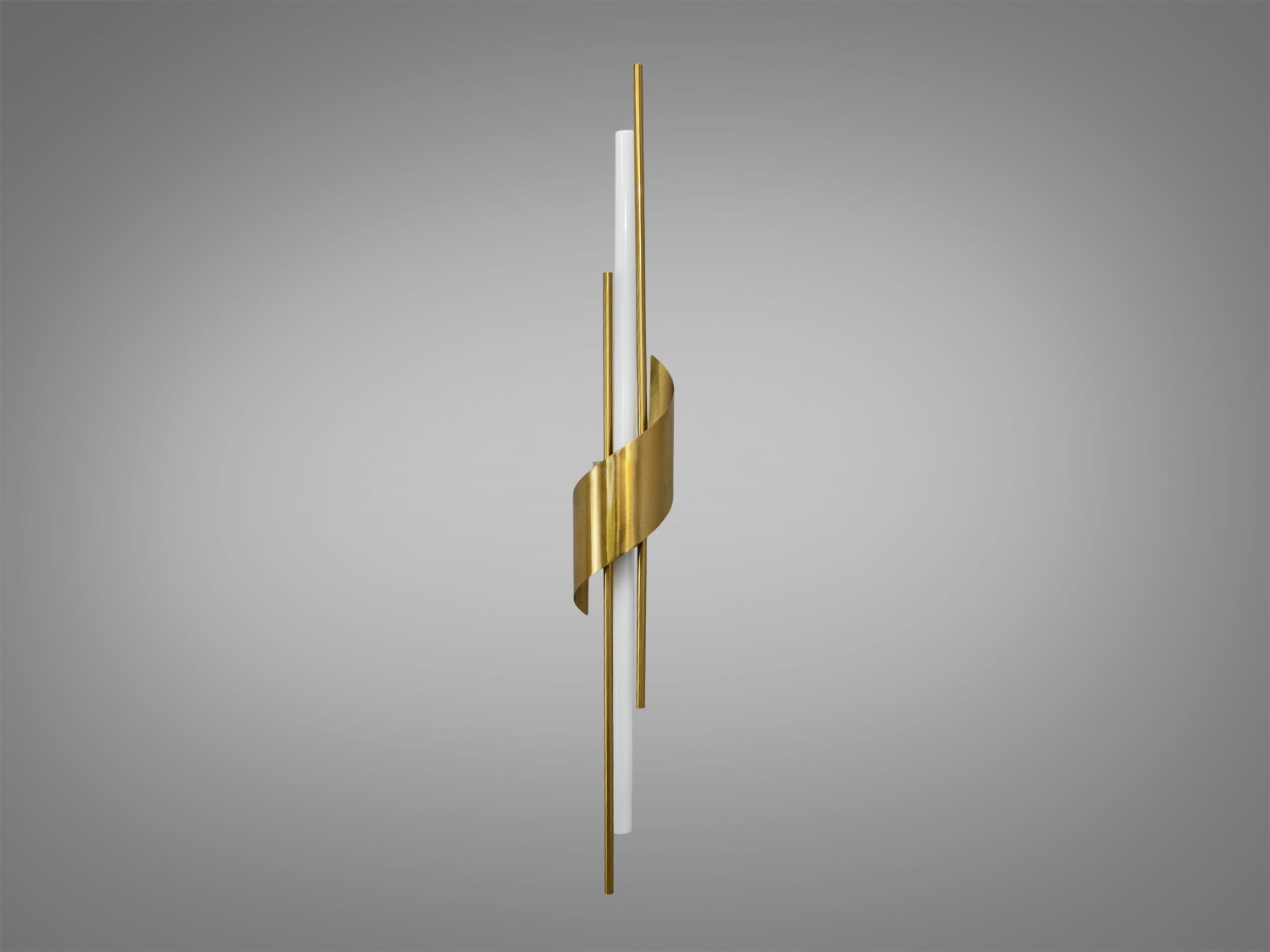 Латунний світильник з вертикальним профілем, що підходить для монтажу на стіну. Відрізняється мінімалістичним стилем та витонченим вигином.