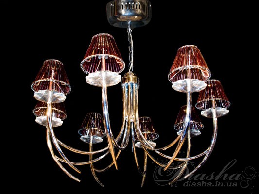 Спокойная гармоничная люстра для небольшого помещения, создает мягкий приятный свет. Идеально подходит для воплощения принципов заполнения светом - данная люстра используется как основной источник света, а дополняется до нужного уровня установкой бра, торшеров и точечных источников света.

Возможно исполнение металических частей в золотом и хроммированном вариантах.