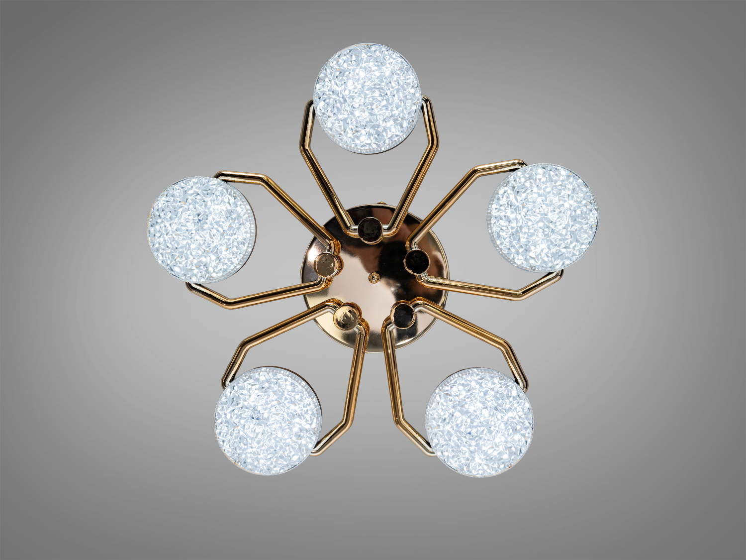 Стельова лампа з чотирма шестикутниками, випромінює тепле світло, ідеальна для вітальні.