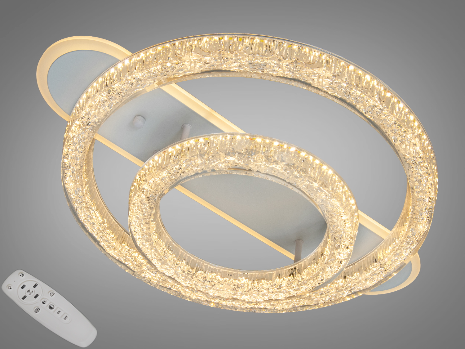 Кругла стельова люстра з двома кільцями, оснащена пультом дистанційного керування, підходить для сучасного інтер′єру.