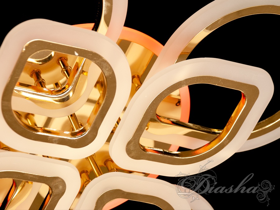 Стельова лед люстра для вітальні з диммером і LED підсвічуванням, золота люстра, потужністю 120Вт, люстри хай тек