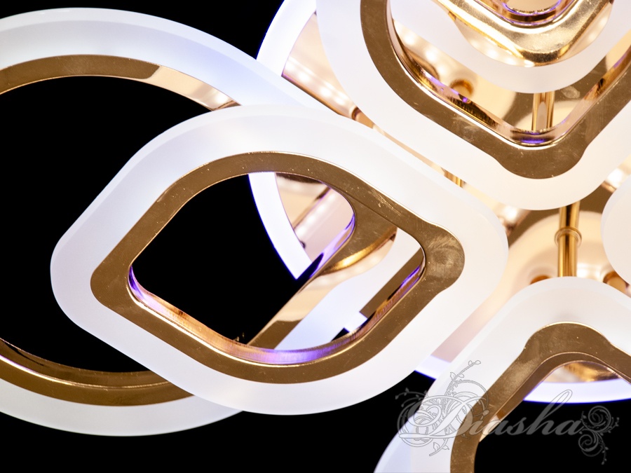 Стельова лед люстра для вітальні з диммером і LED підсвічуванням, золота люстра, потужністю 120Вт, люстри хай тек