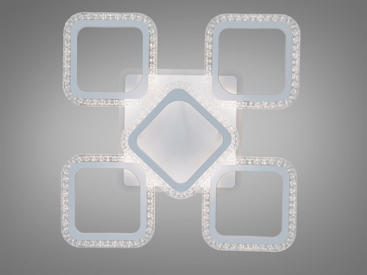 Стельова люстра з пультом, квадратні рамки з кристалами, біле світло, універсальний варіант для будь-якого інтер′єру.