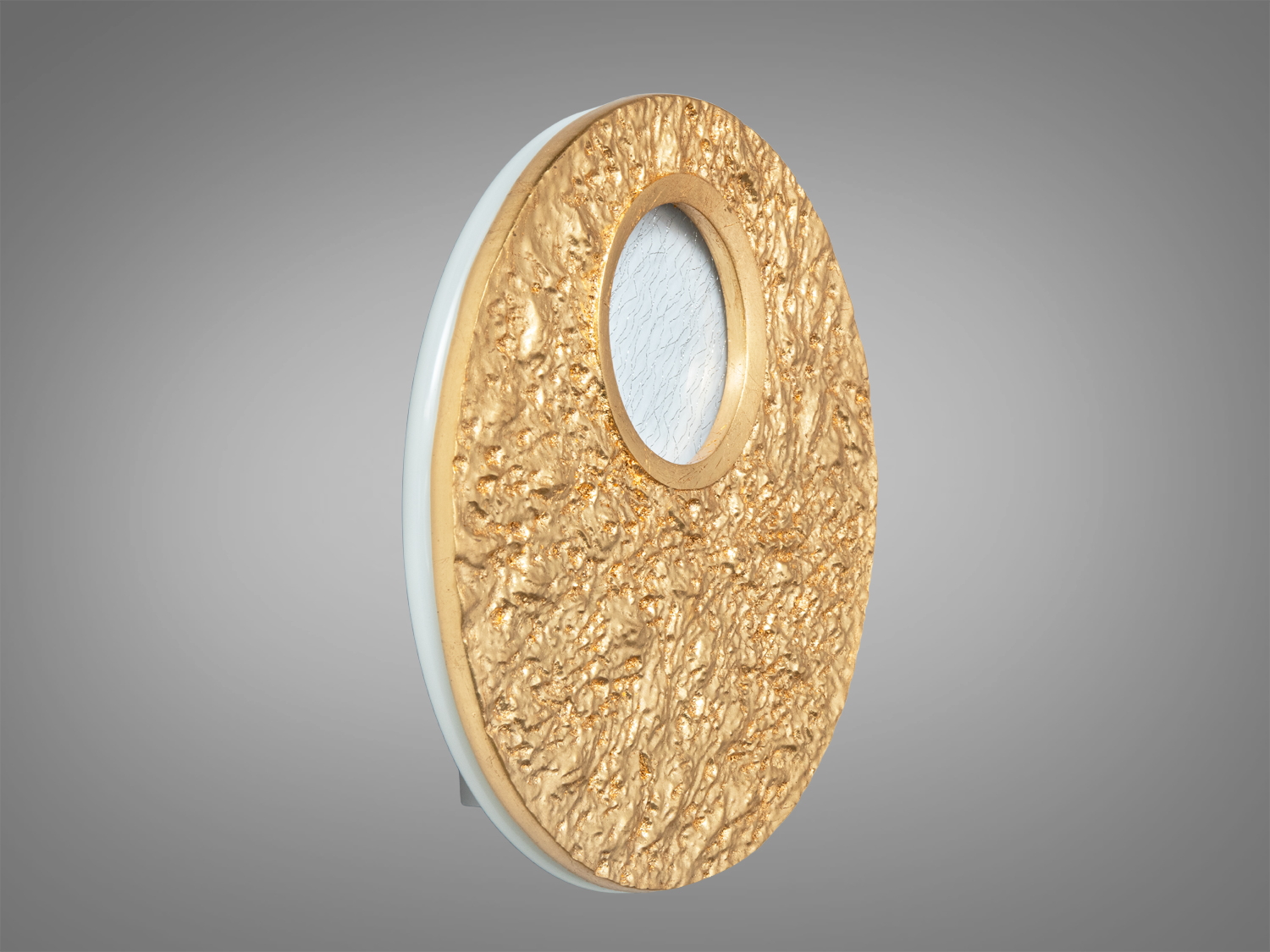 Настінний акриловий світильник з рельєфною золотою поверхнею та матовим акрилом. Встановлення на стіну, підходить для декоративного освітлення.