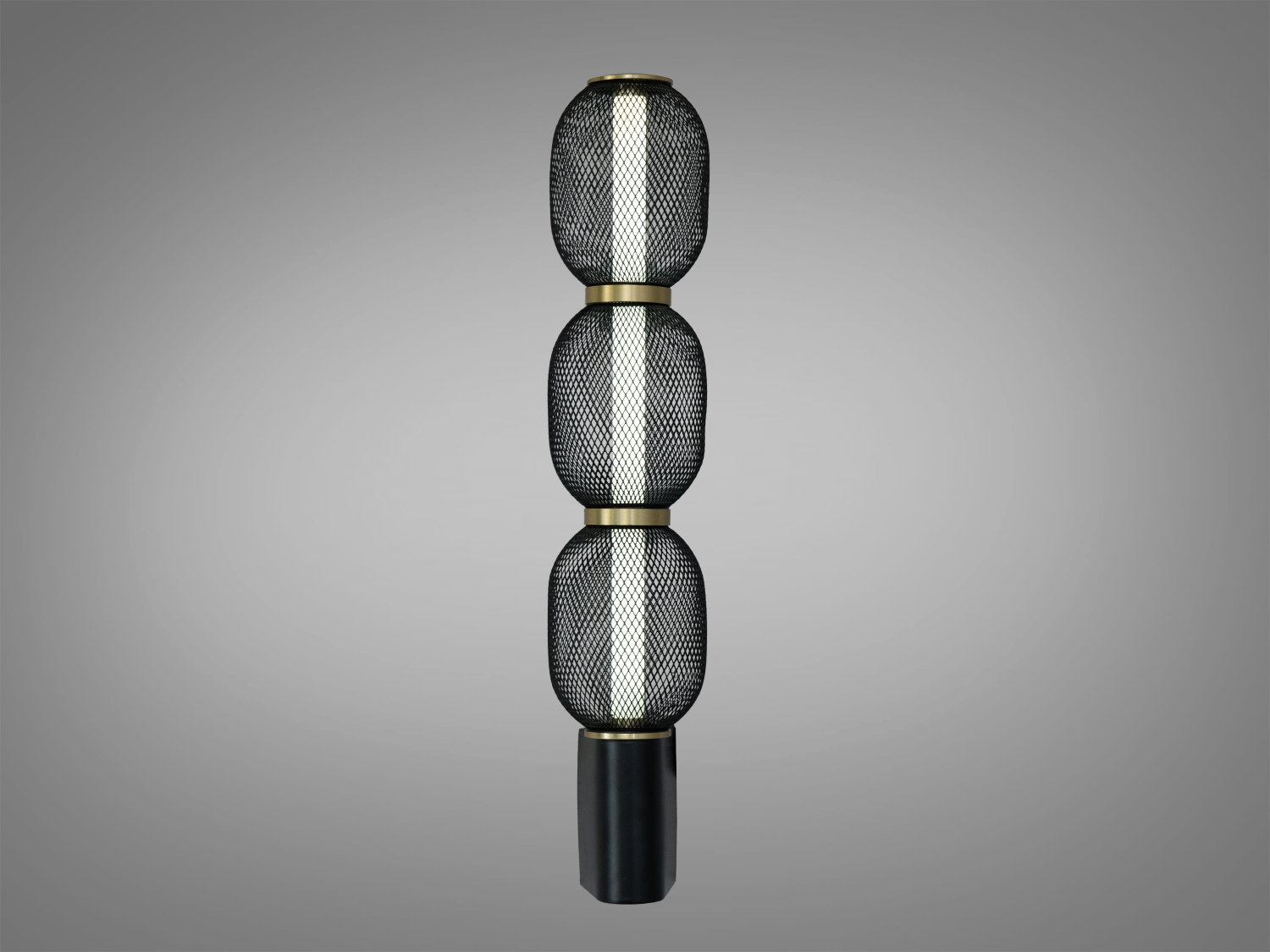 Вертикальний світильник з металевими сітчастими абажурами, що підходить для сучасних інтер′єрів.
