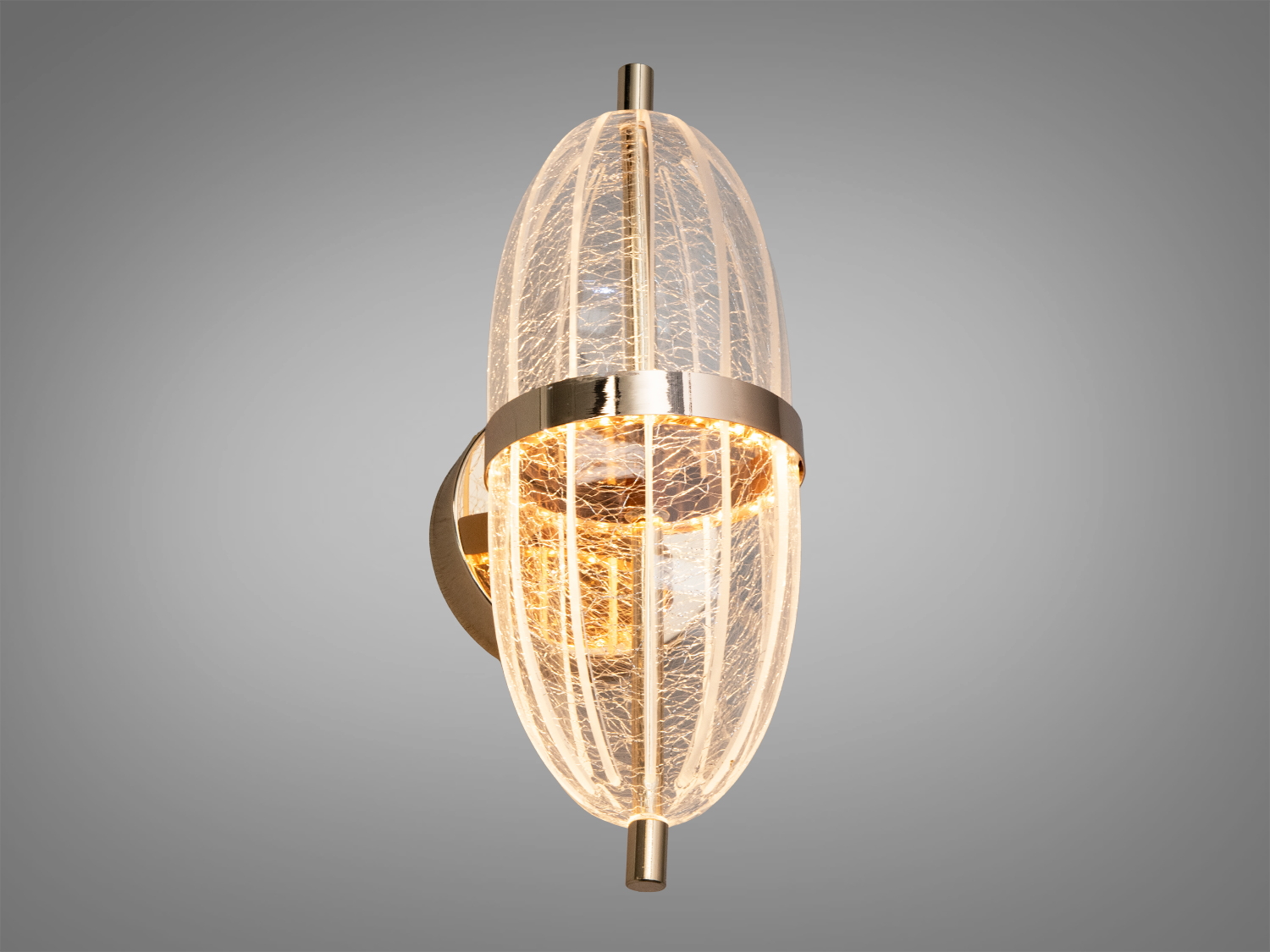 Овальний настінний світильник з прозорого акрилу, тепле світло, металеве кріплення. Ідеальний для вітальні.